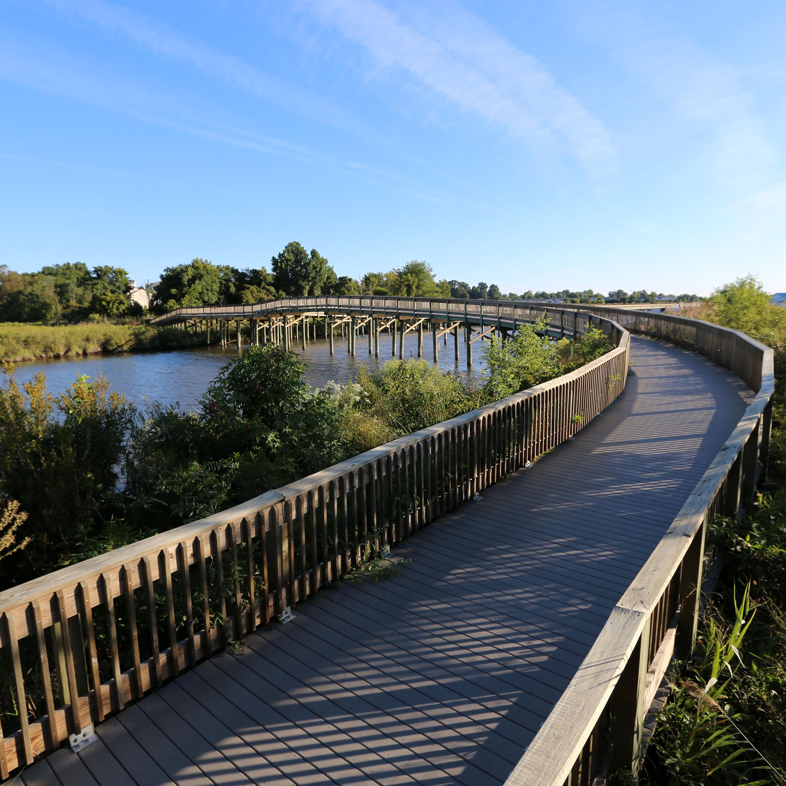 Boardwalk overlooking the water on the Railway Trail