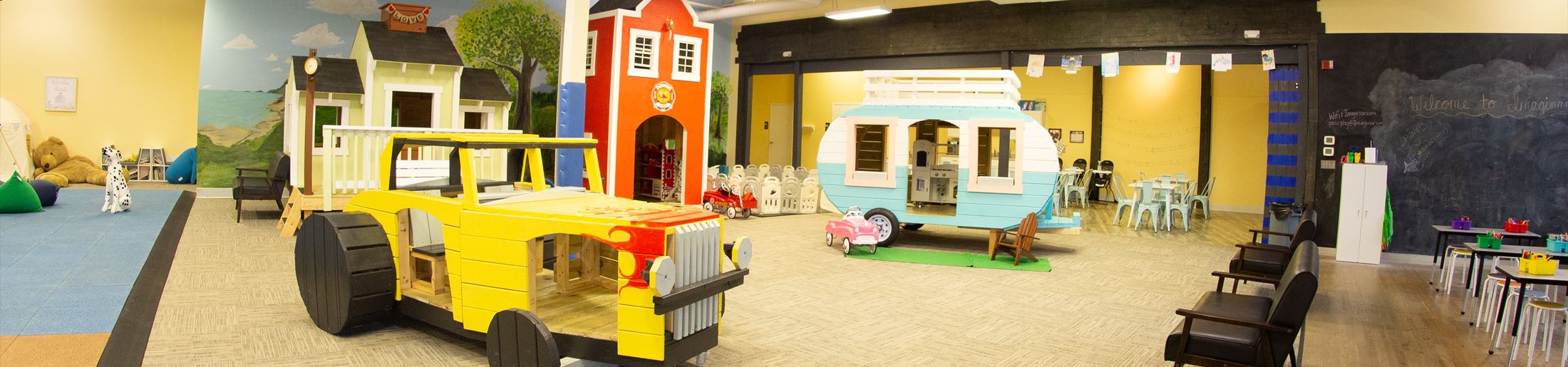 Room of wooden playground equipment