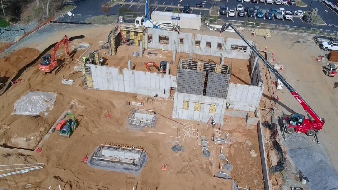 County Admin Building construction progress aerial view